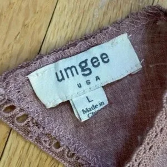 Umgee Sleeveless Lace Panel Ruffle Hem Mauve Mini Dress - Tunic Top Size L - Picture 7 of 11